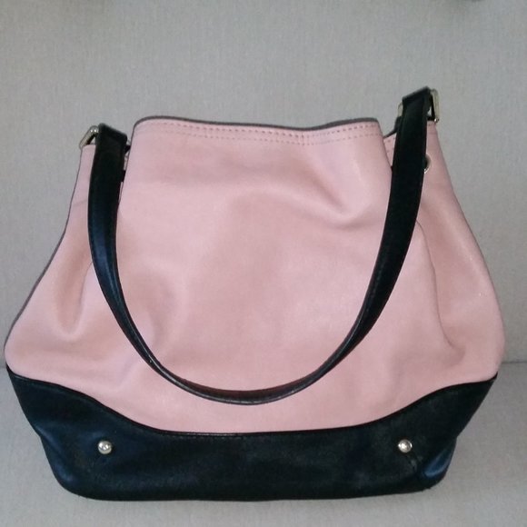 London Fog drawstring pink and black bag EUC - Picture 2 of 4